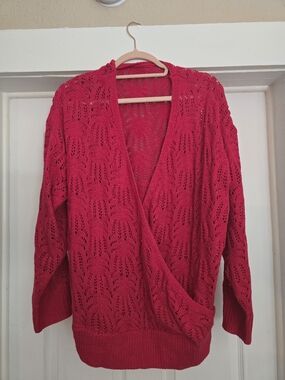SHEIN Pink Knit Wrap Sweater - 3X